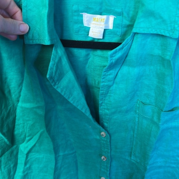 Maeve Anthropologie Womens Green Button Down Shirt Ruched Long Sleeve Md pocket‎ - Picture 8 of 9